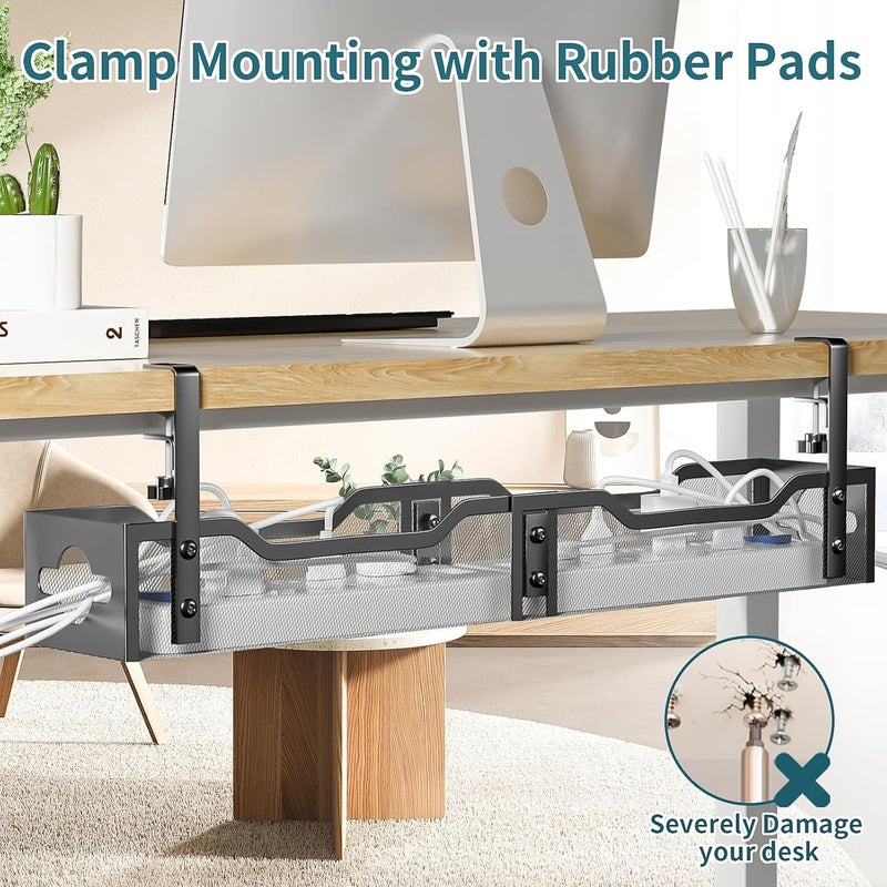 Litwaro Under Desk Cable Management Tray Black, Cable Management Under Desk No Drill, 25'' Cable Tray with Clamp for Wire Management, Cord Organizer for Office, Home - No Damage to Table - Image 5